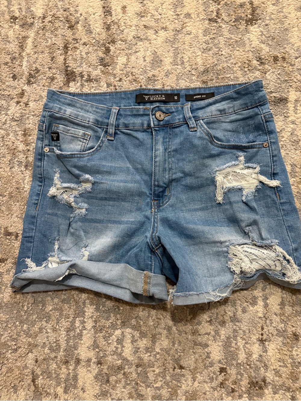 Lucky & Blessed Light Blue Distressed Denim Shorts - Women